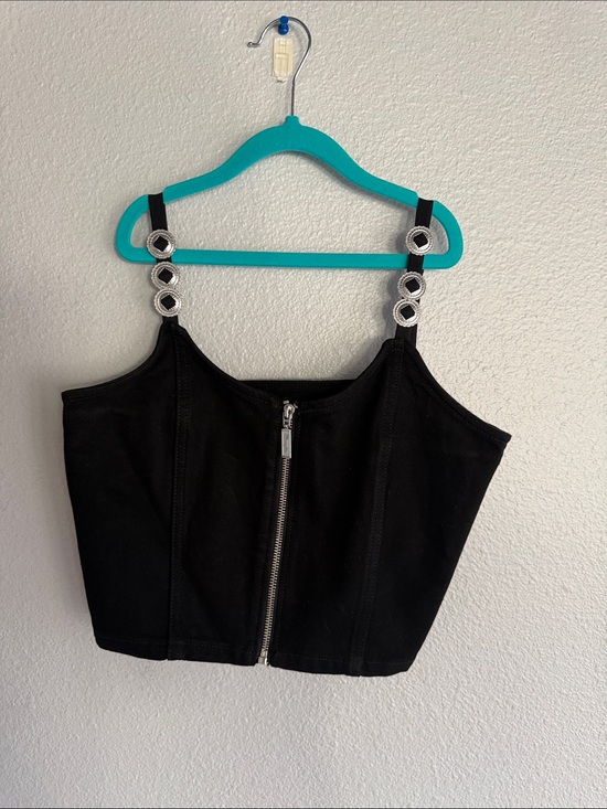 Wrangler Tops - Wrangler Black Rhinestone-Detail Zip Crop Top